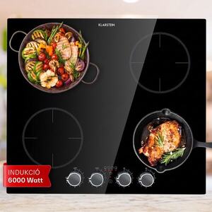 Klarstein Kochheld, indukciós főzőlap, 6000 W, 4 zóna, forgó szabályozók, üveg, fekete kép