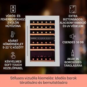 Klarstein Vinsider 35D, beépített borhűtő, 128 liter, 41 palack, 2 zóna kép
