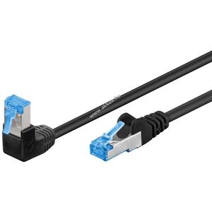 Goobay CAT6A patchkábel S/FTP (PiMF) 5m CU fekete 90° RJ45 LSZH rögzítőfül felül kép