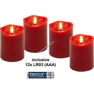 Goobay LED viaszgyertya piros 4db/csomag 12x AAA (LR03) elemekkel együtt 2700K időzítő 3D-lángkúp kép