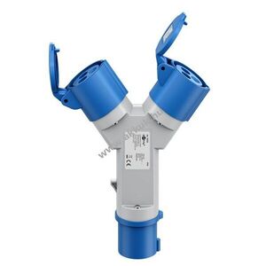 CEE Y-elosztó adapter, CEE dugó - 2x CEE aljzat, kültéri (kemping) használatra, 16A / 230V kép