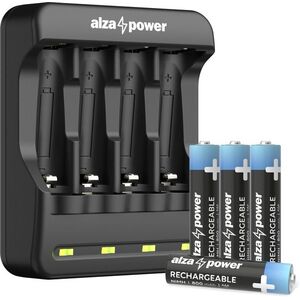 AlzaPower SET AP410-B Battery Charger + Rechargeable battery HR03 (AAA) 800 mAh, 4 darab kép