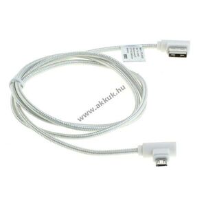OTB Töltő és adatkábel Micro USB szövetboritással, 90 fokos fejjel, 1m fehér kép