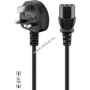 Goobay IEC kábel UK 1, 8m fekete 3x1mm² UK 3-tűs dugó (Type G, BS 1363) C13 készülék aljzat kép