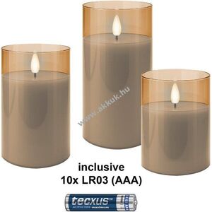 Goobay 3db LED valódi viasz gyertya üveg arany áttetsző 10x AAA (LR03) elemmel időzítő 3D-láng 2700K kép