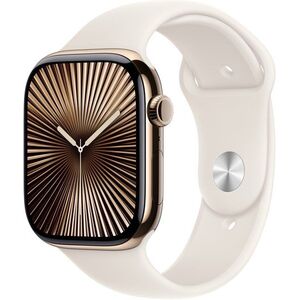 Apple Watch Series 10 42mm Cellular Gold Titanium Case with Starlight Sport Band - M/L kép