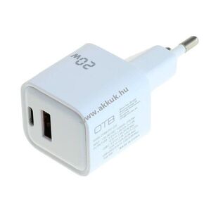OTB GaN USB-töltő 1xUSB-C 1xUSB-A USB-PD 20W 2 portos fehér kép