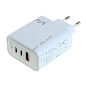 OTB GaN USB 3-port 65W töltő 2xUSB-C+1xUSB-A USB-PD fehér kép