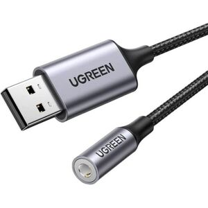 UGREEN USB 2.0 to 3.5mm Audio Adapter Aluminum Alloy 25cm (Dark Gray) kép
