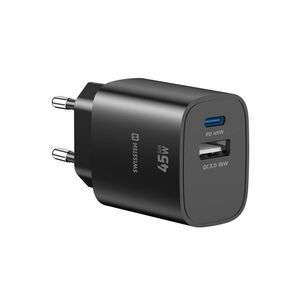 Swissten Edge GaN 1× USB-C PD 45W + 1× USB-A 18W QC, fekete kép