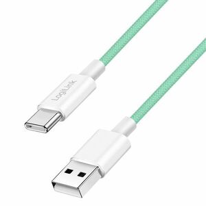 Logilink USB 2.0 Type-C Kábel C/M > A/M, Nylon, 60W zöld 1m kép