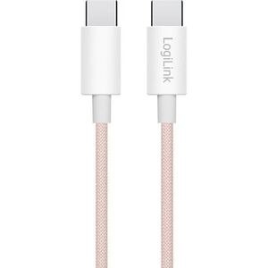 Logilink USB 2.0 Type-C kábel C/M > C/M, Nylon, 60W rózsaszín 0, 5m kép