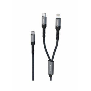 Swissten 2in1 Töltőkábel, USB-C/USB-C + Lightning, 100 W, 1, 5 m, fekete kép