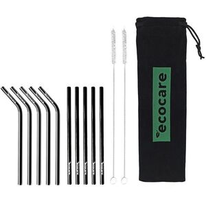Ecocare Környezetbarát fém szívószál szett, fekete, 16×0, 6 cm, 10 db kép