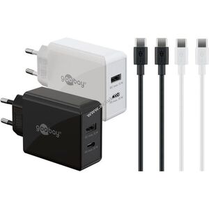 Goobay Twin Power töltőszett 30W 2x USB-C PD+USB-A töltő 2x 1m USB-C kábel kép