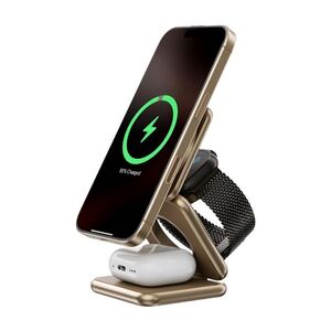 Kuxiu X40Q Qi2 Certified 3-in-1 MagSafe Foldable Charging Stand, Desert Titanium kép
