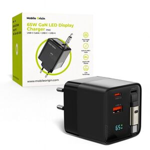 Mobile Origin 65W GaN Display Charger PW2 - USB-C Cable + USB-C + USB-A kép