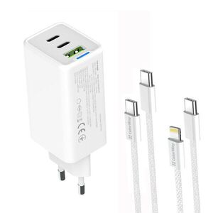ColorWay 058PDCL USB-A / 2x USB-C Hálózati gyorstöltő szett 65W - Fehér kép