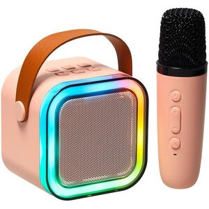 KIK KX3377 Karaoke Bluetooth hangszóró, 6 W + vezeték nélküli mikrofon, rózsaszín kép
