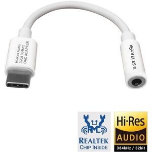 Veles-X Hi-Res DAC Audio Adapter – Realtek Chip (384 kHz / 32-bit), USB-C to 3.5 mm Jack White kép