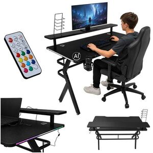 LED RGB gamer asztal állvánnyal és számítógép-tartókkal, 120x60cm kép