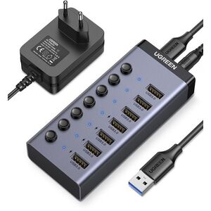 UGREEN USB-C to 7-Port USB-A 3.0 Hub DC 12V EU kép