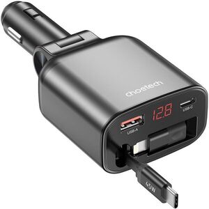 ChoeTech 105W USB-C+USB-A Digital Fast car charger with Stretchable Type-C cable kép