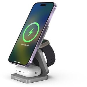 CubeNest S312 Pro Space Grey vezeték nélküli mágneses töltő 3 az 1-ben MagSafe támogatással kép
