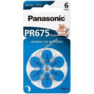Panasonic Hearing Aid PR44 (V675/PR675) hallókészülék elem 1, 4V 6db/csomag cink-levegő kép