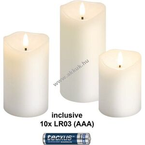 Goobay 3db/csomag LED valódi viaszgyertya fehér 10x AAA (LR03) elemmel időzítő 3D láng 2700K kép