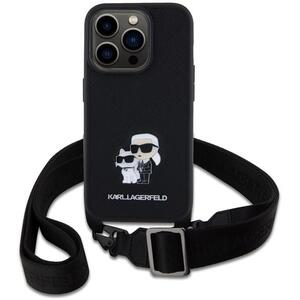 Karl Lagerfeld Saffiano Crossbody Metal Karl and Choupette iPhone 15 Pro fekete tok kép