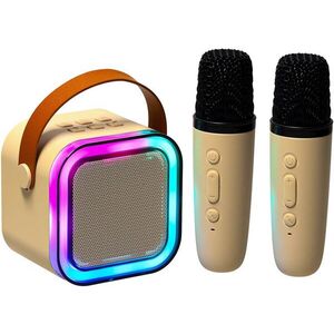 KIK KX3377 Karaoke Bluetooth hangszóró, 6 W + 2× vezeték nélküli mikrofon, bézs kép