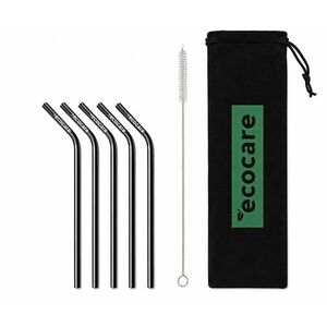 Ecocare Környezetbarát fém szívószál, fekete, 16×0, 6 cm, 5 db kép