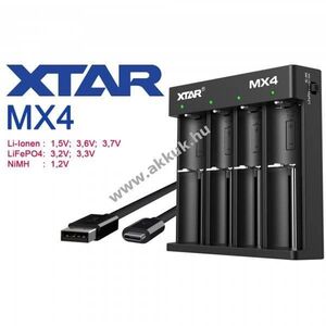 XTAR MX4 akkutöltő 4csatornás 1, 5V, 3, 6V/3, 7V, 3, 2V, 1, 2V Li-ion/LiFePO4/NiMH kép
