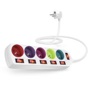 CONNECT IT hosszabbító, 5 aljzat, 2 m, kapcsolókkal, színes kép