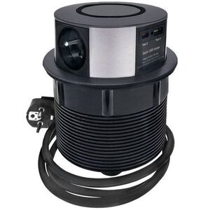 SOLIGHT Kihúzható aljzatblokk, 3 aljzat + USB A+C, 20 W PD, Wireless 10 W, 2 m, fekete kép