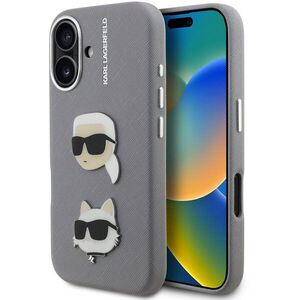 Karl Lagerfeld Grained PU K&CH Heads iPhone 16 Grey tok kép