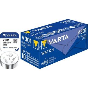 Varta SR43 (V301) 1, 55V 10db/csomag ezüst-oxid-cink gombelem elem watch kép