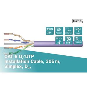 DIGITUS DK-1614-VH-305 Cat.6 U/UTP 250MHz Dca LSZH 305m dob lila... kép