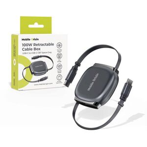 Mobile Origin 100W Retractable Cable Box USB-C to USB-C CB7 Space Grey kép
