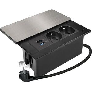 Solight, 2 aljzat, USB A+C 20 W PD, 2 m, beépített aljzatblokk csúszófedéllel, ezüst kép