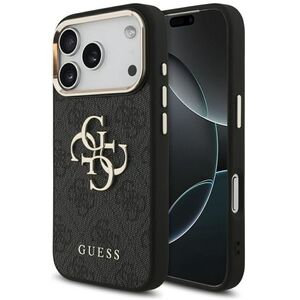 Guess PU Leather 4G Metal Logo Gold Frame iPhone 17 Pro Max Black tok kép