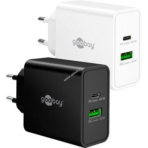 Goobay 45W USB-C PD GaN dupla gyorstöltő fehér 1x USB-C 1x USB-A multi fast charger kép