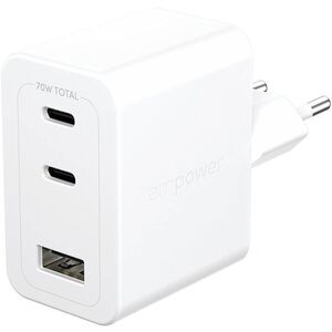 PanzerGlass Empower Turbo GaN 70 W 2× USB-C + 1× USB-A töltőfej, fehér kép