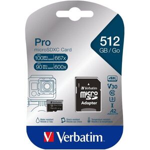 Verbatim MicroSDXC 512GB Pro + SD adapter kép