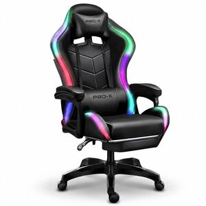GOBOLED Gamer szék lábtartóval és LED világítással - fekete kép