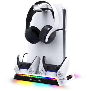 iPega P5S006 többfunkciós tölthető RGB állvány hűtéssel, PS5 Slim White kompatibilis kép