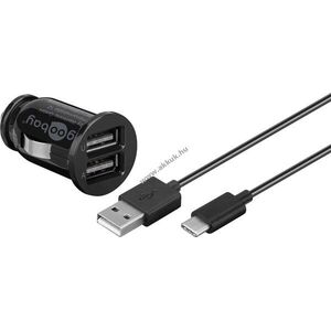 Goobay autós töltőkészlet USB-C USB-A 12W 2x USB-A csatlakozó 1m kábel fekete kép