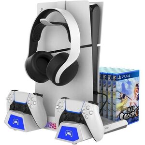 iPega P5S023 PS5/PS5 Slim/PS5 Pro többfunkciós RGB töltőállvány hűtéssel, fehér kép