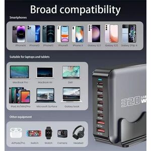 BLACKBIRD Hálózati Töltő GAN 320W 1xUSB-C PD100W + 1xUSB-C PD65W... kép